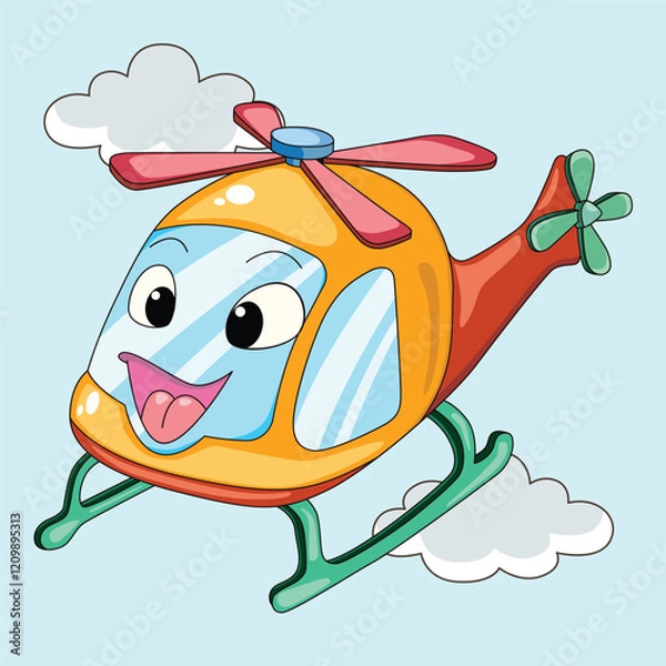 Obraz Funny helicopter cartoon characters vector illustration.