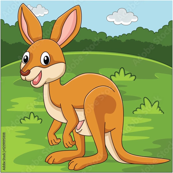 Fototapeta Funny kangaroo cartoon characters vector illustration.