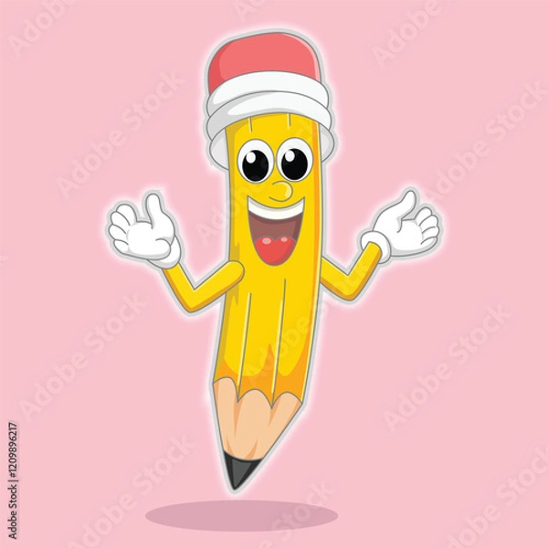 Fototapeta Funny pencil cartoon characters vector illustration.