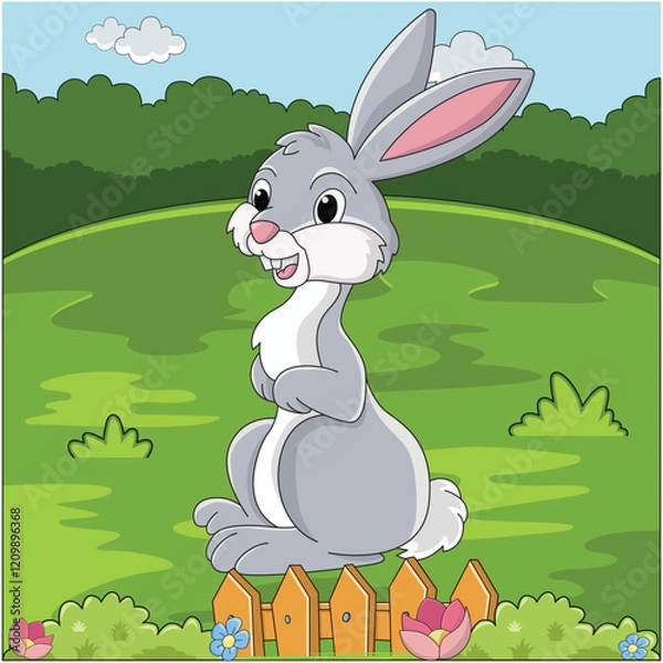 Fototapeta Funny rabbit cartoon characters vector illustration.