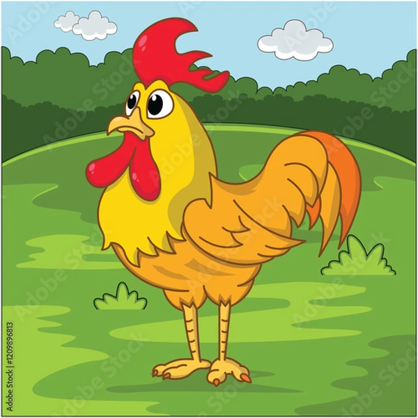 Fototapeta Funny rooster cartoon characters vector illustration.