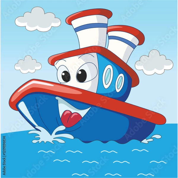 Obraz Funny ship cartoon characters vector illustration.