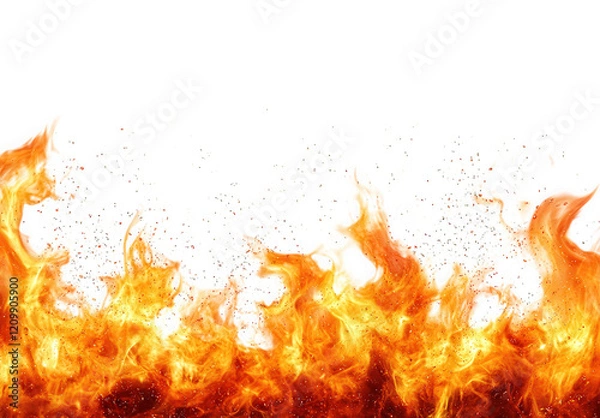 Fototapeta a vibrant and dynamic representation of flames. showcasing bright orange and yellow hues with hints of red. creating an energetic effect the flames appear to rise from the bottom. against a white back