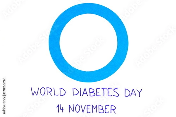 Fototapeta Blue circle of paper on white background, symbol of world diabetes day