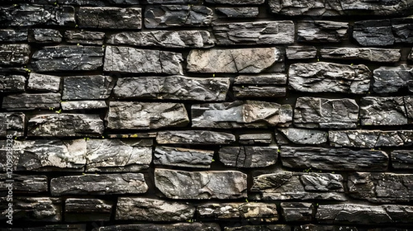 Fototapeta A textured stone wall with varying shades and patterns, showcasing natural beauty.