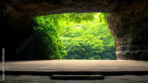 Fototapeta A sacrifice for the hindu gods, photographed in an old cave temple in Bali, Indonesia. Visiting the Goa Giri Putri Temple in Nusa Penida.