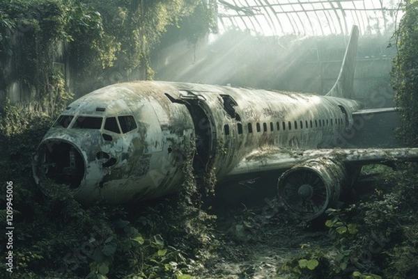 Fototapeta Abandoned Airplane in Jungle