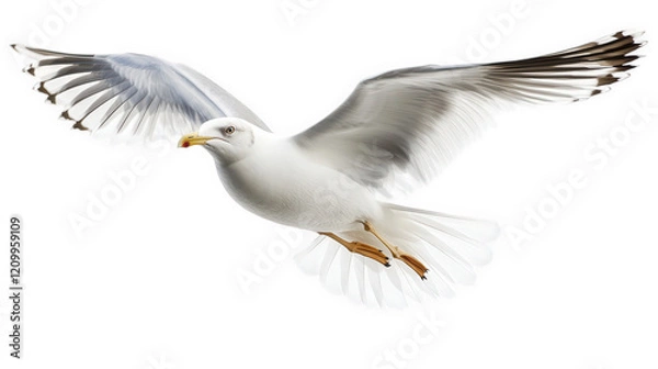 Fototapeta a white bird with outstretched wings. soaring gracefully against a bright. clean background  elegance and freedom of flight. emphasizing the bird's features and movement