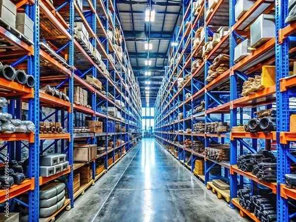 Fototapeta Efficient auto parts storage:  Warehouse inventory, streamlined.