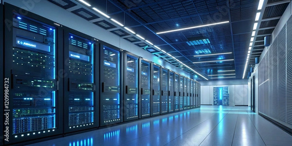Fototapeta A Futuristic Data Center with AI-Powered Servers for Enhanced Performance