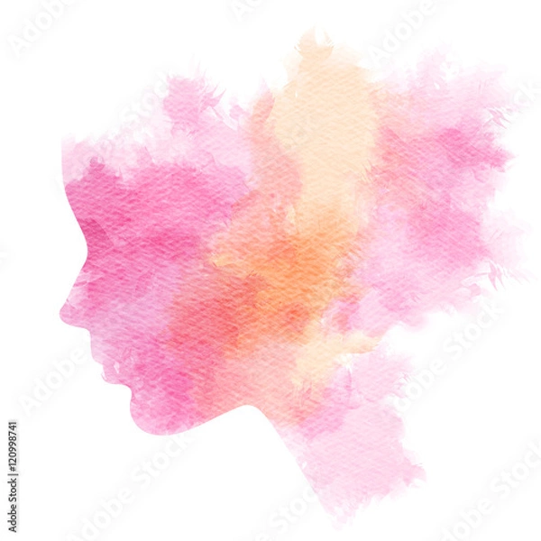 Fototapeta Woman silhouette plus abstract watercolor
