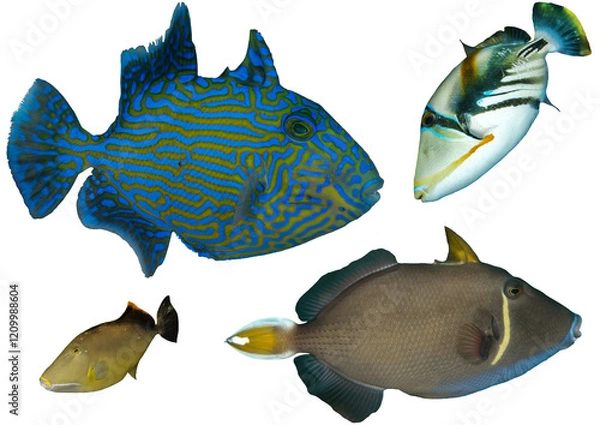Fototapeta Triggerfish Collection From Waters Around The World – Isolated PNG with Transparent Background