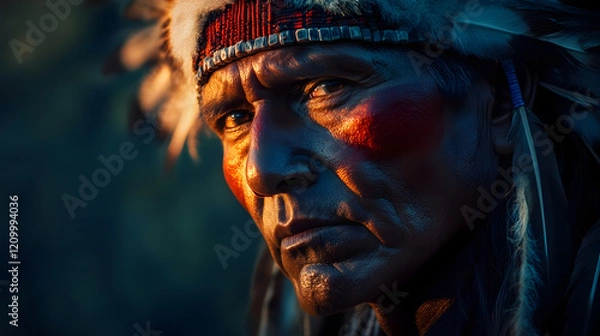 Fototapeta Moody Portrait of Person with Traditional Attire Capturing Intense Expression and Lighting : Generative AI