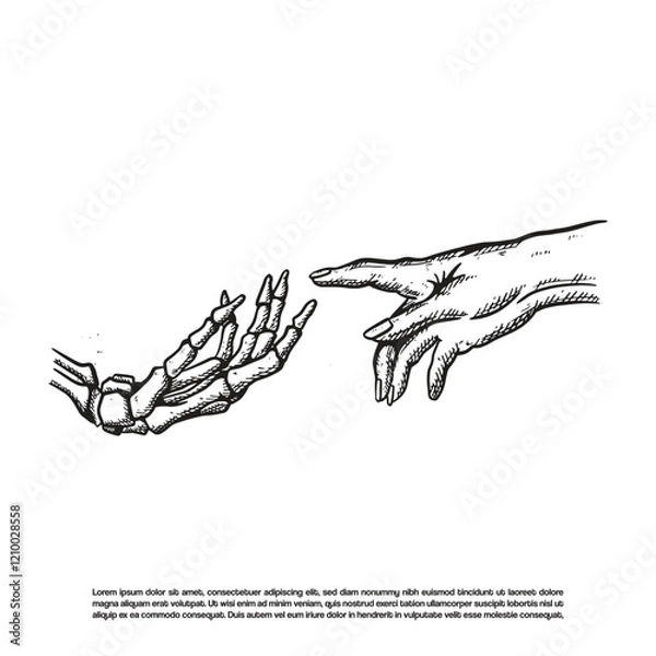 Fototapeta Two hands reaching toward each other. Death and rebirth, Heaven and hell, Devil and human symbol vector illustration