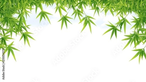 Obraz Lush bamboo border, white background, sky backdrop, design element