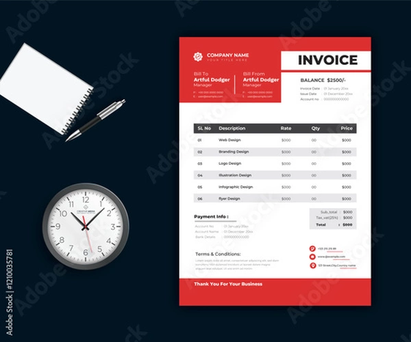 Fototapeta Invoice Layout with red Header
