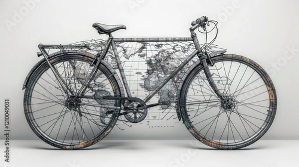 Fototapeta Continuous one line drawing road bike which both tires are globe. Vehicles without pollution smoke. Symbolism. Healthy earth. Environmental.