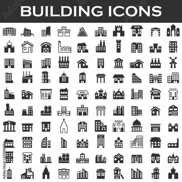 Obraz zestaw ikon budynku
