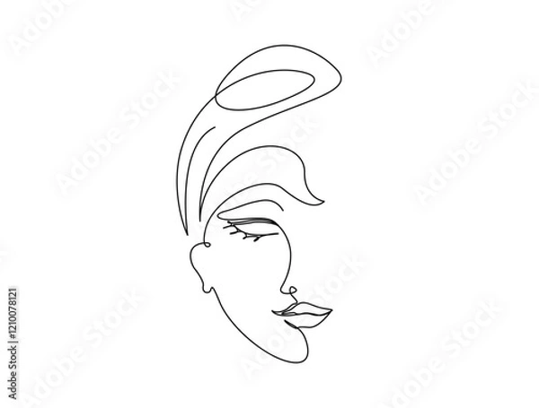 Fototapeta Continuous one line drawing of abstract beautiful lady face. Beautiful woman for beauty care concept illustration. Editable stroke.