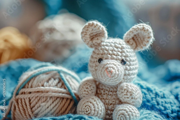 Obraz Plush handmade toys on shelf made generative AI