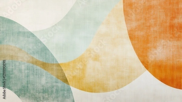 Fototapeta Fluid arcs of muted amber and mint create an airy design with smooth pencil strokes that evoke calm and tranquility