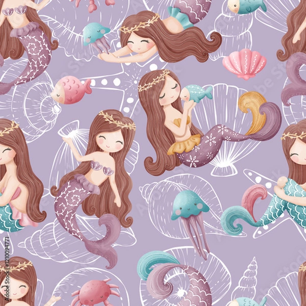 Obraz Adorable and fun ocean life seamless pattern
