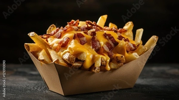 Obraz Loaded French fries topped with cheese and bacon.