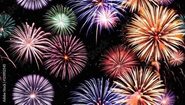 Fototapeta Colorful Texture Fireworks Display Filling the Night Sky - Tile pattern no city only sky
