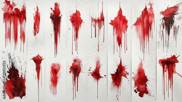 Fototapeta Blood splatter patterns on white wall, crime scene