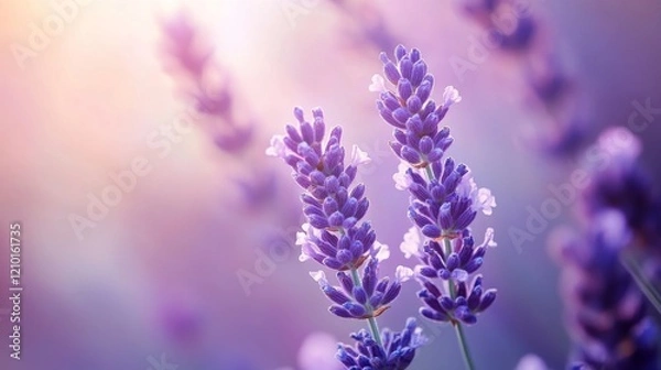 Obraz Two Lavender Blossoms Bask in Soft Sunlight