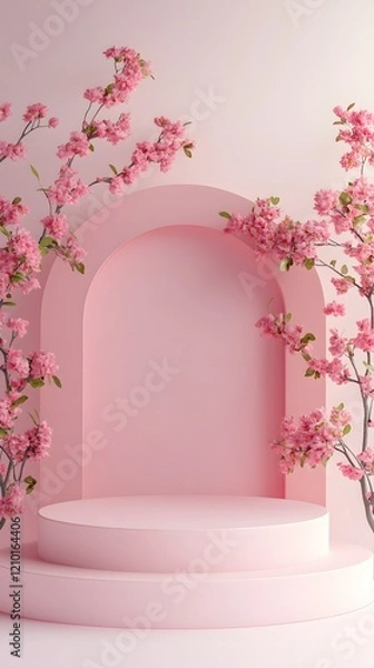 Obraz A minimalist podium with clean lines and ample space for display, surrounded by a gentle light pink background for Mother's Day