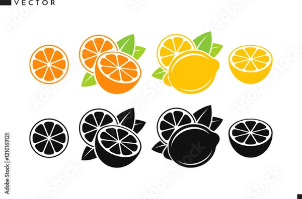 Obraz Citrus fruit silhouette. Isolated orange fruit lemon and tangerine 