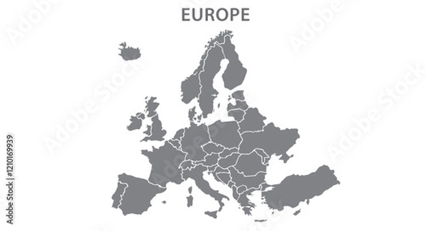 Obraz Europe with countries Map grey