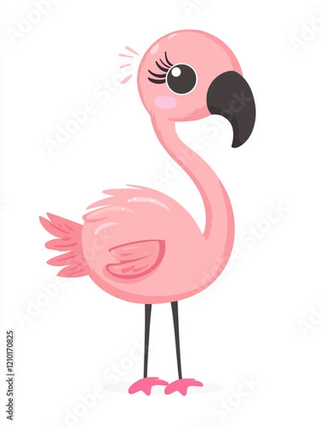 Fototapeta A cartoon flamingo with a pink body and red feathers. 