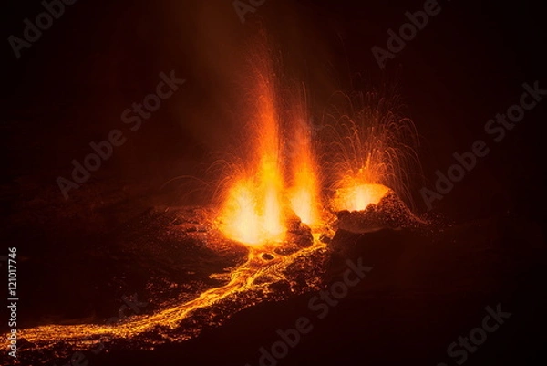 Fototapeta Piton de la Fournaise w erupcji, wyspa Reunion.