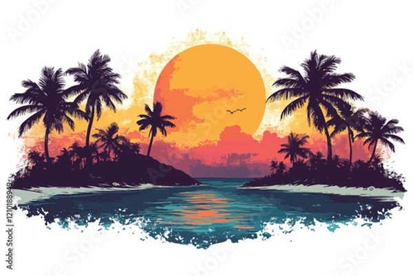 Fototapeta beach with palm trees t shirt bundle vector design