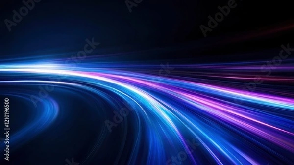 Fototapeta Dynamic Blue and Purple Light Trails: Abstract Speed and Motion Artwork