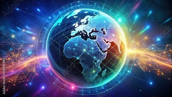 Obraz Global Network Connections A Vibrant Visualization of Interconnectedness