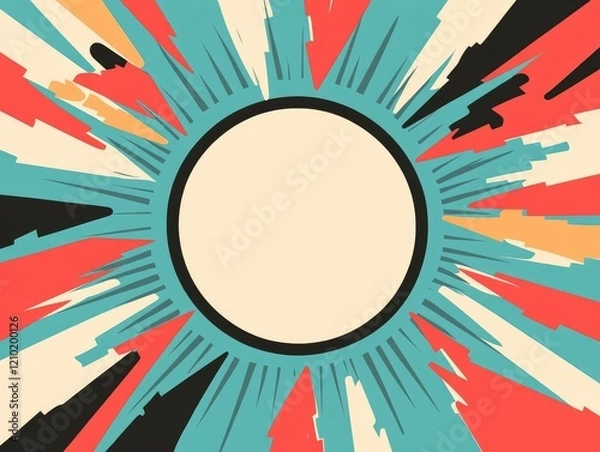 Fototapeta Retro Sunburst Abstract: Vibrant Color Burst with Central Circle