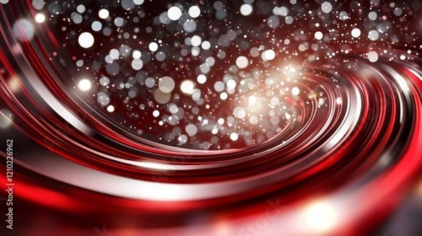 Fototapeta Dynamic Flow of Red and Silver with Sparkling Light Effects