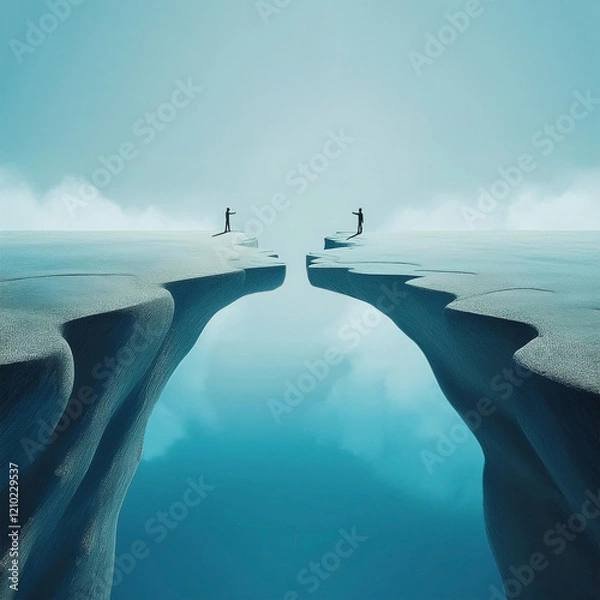 Obraz Two separated people standing on two distant cliffs