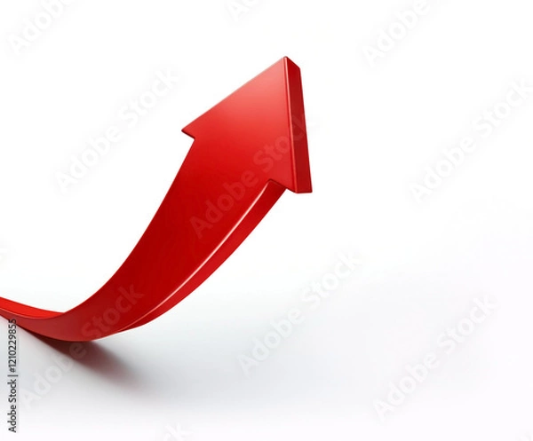Fototapeta 3D red chart with arrow up - business success, isolated on white background