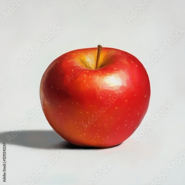 Fototapeta Fresh red apple with glossy finish lying on a light surface, showcasing its vibrant color and natural shine in an appealing arrangement