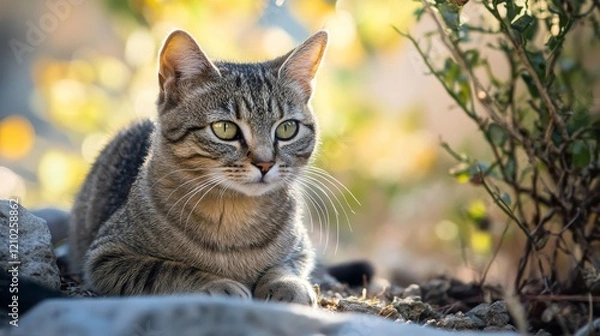 Fototapeta A cat in the middle of flowers
