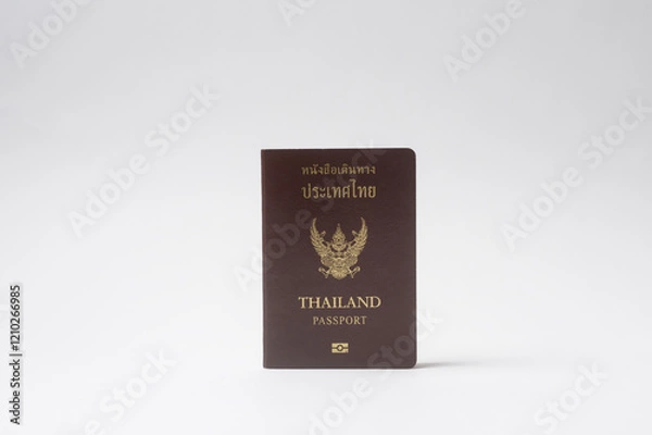 Fototapeta Thai Passport Displayed on a Plain Background Showcasing Its Design and Details