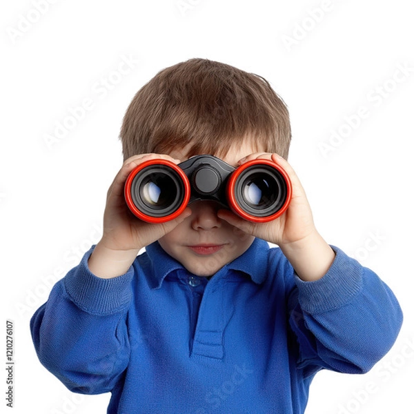 Obraz Child observing nature with binoculars outdoor setting png image clear day enthusiastic perspective