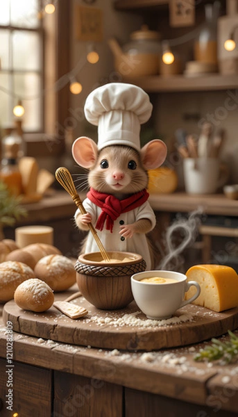 Fototapeta The Delightful Adventures of a Tiny Mouse Chef in a Cozy Kitchen