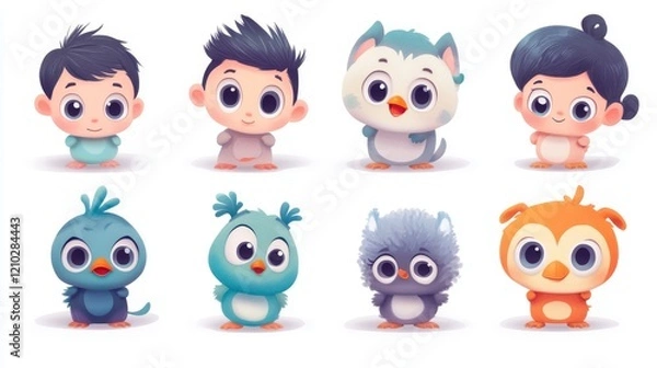 Fototapeta Vector set - eight cartoon babies.