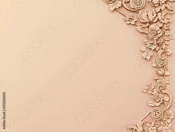 Fototapeta Elegant Floral Carving Design On Beige Background