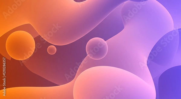 Obraz Abstract Gradient Background with Fluid Shapes and Spheres Purple and Orange Hues